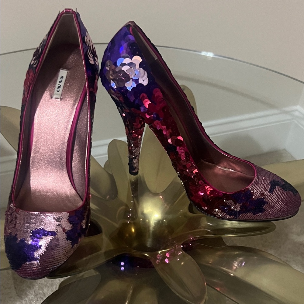 Miu Miu Sequin Pink and Purple Heels - Picture 2 of 9